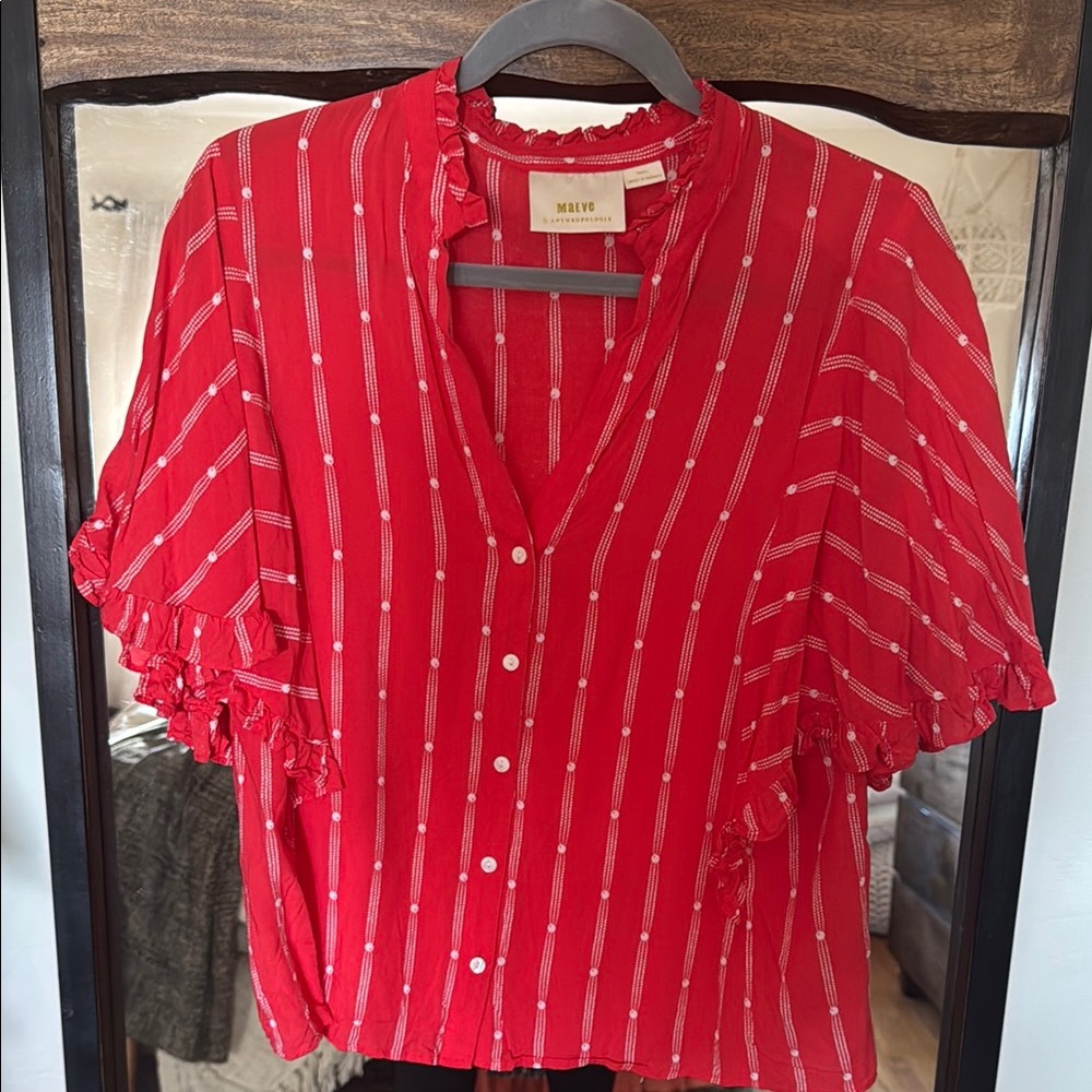 Maeve Red Ruffled Short Sleeve Blouse